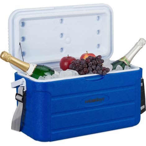 Relaxdays Frigo Portatile 20L, da Viaggio, Tracolla da Trasporto e Manico senza Elettricità HLP 29 x 52,5 x 26,5 cm, Blu
