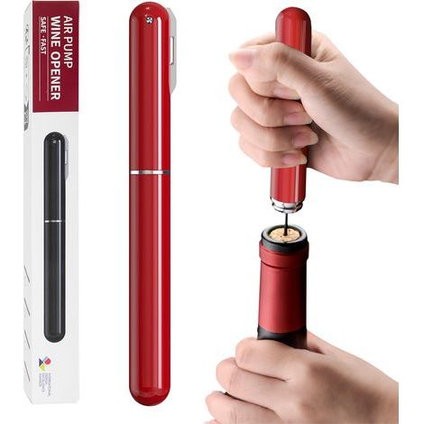 2-in-1 compressed air bottle opener with integrated foil cutter, ideal for home, restaurants, and parties. Red (1/5)