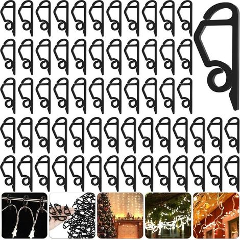 100 Clip de lumière de Noël, crochets de gouttière pour lumières d'extérieur, clip de Lumière pour décoration de Noël, pour guirlandes lumineuses et fixation (Noir) (1/5)