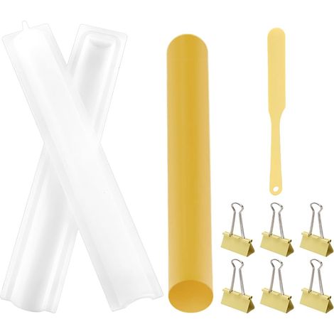 Moule à Gâteau Rond en Silicone Long Tube pour la Cuisson Du Chocolat ou la Fabrication de Savon Tube en Silicone Avec Grattoir Silicones Jaune et 6 Pince en Fer 320mm Long 26mm Diamètre (1/5)