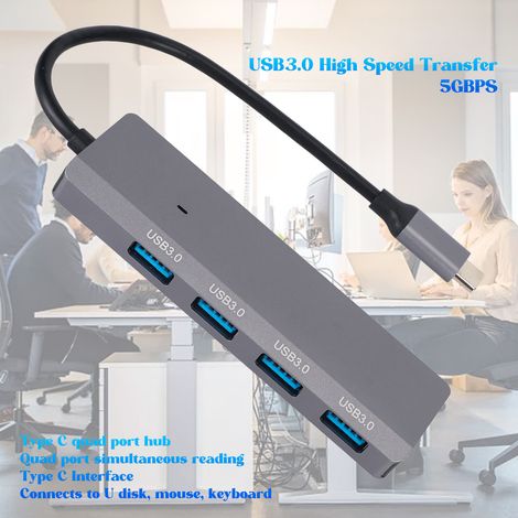 Hub USB C 4 Ports USB 3.0 Aluminium Léger 5Gbps Dissipation Rapide de la Chaleur Répartiteur USB pour PC (1/5)