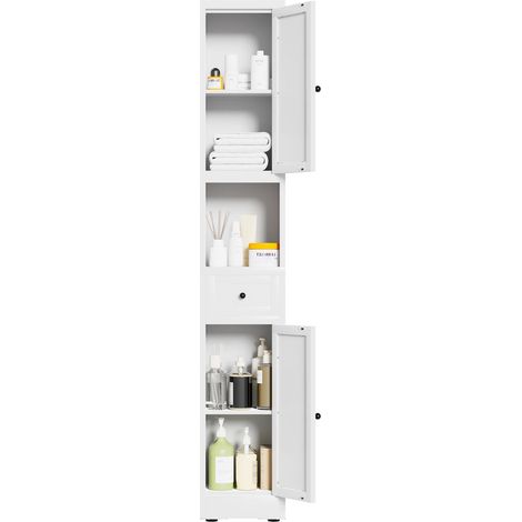Acier blanc 30x30cm Gain de place Armoire colonne de rangement haute 180cm 5 niveaux pour salle de bain buanderie (1/5)