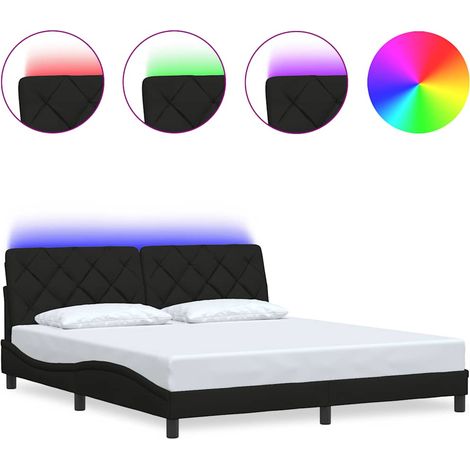 Lit double - lit simple - Cadre de lit avec LED noir 180x200 cm tissu fr5273 - Maison La Vie (1/5)