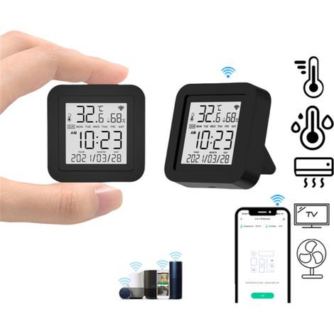 Thermomètre et hygromètre électronique WiFi, affichage numérique intelligent, télécommande IR infrarouge, deux en un, capteur sans fil. (1/5)