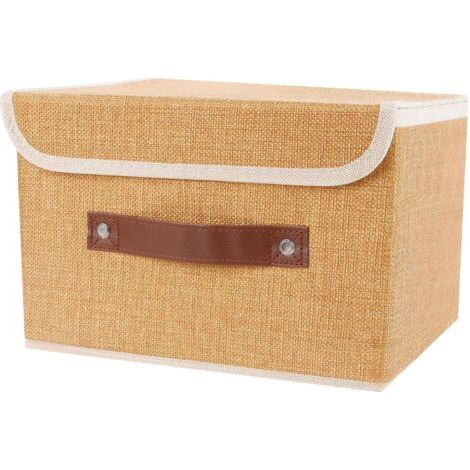 Grand bac de rangement avec couvercle, boîte de rangement pliable pour le linge, cube de rangement pour organiser les placards (marron clair)