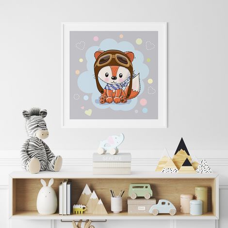 Poster / Affiche carrée Enfants - Renard aviateur - 40x40 cm (1/3)