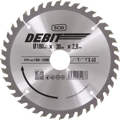 Lama in carburo per sega circolare ø 180 mm, 40 denti, foro da 30 mm - Scid