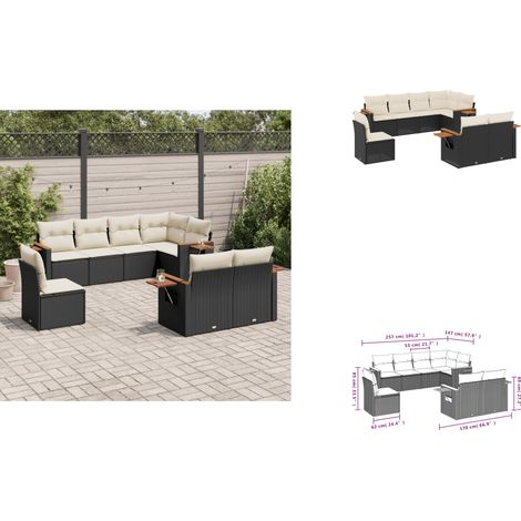 Salon de jardin 8 pcs avec coussins noir résine tressée - Ensemble Salon De Jardin - Meuble Extérieur - Canapé Jardin - Résine Tressée - Rotin Synthétique (1/3)