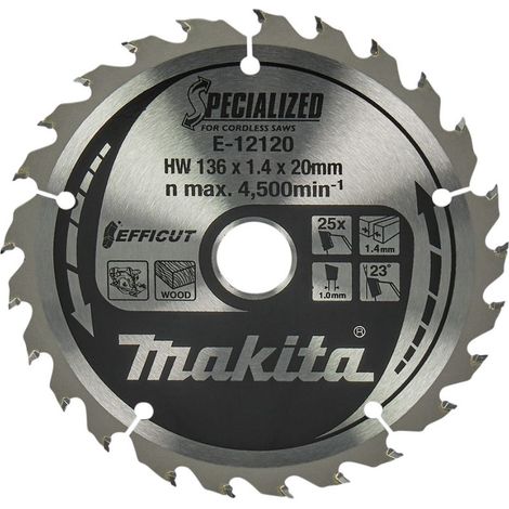 Makita E-12120 Lama Efficut TCT Sega Circolare 136x20mm • 25 Denti 1,4mm • Legno