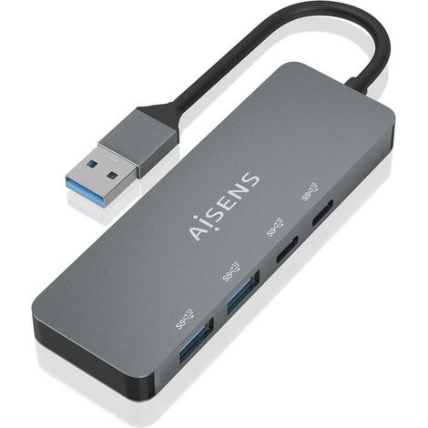 AISENS - HUB USB 3.2 GEN2 10G USB-A, USB-A/M-2xUSB-C/H-2xUSB-A/H, GRIS, 15CM (1/4)