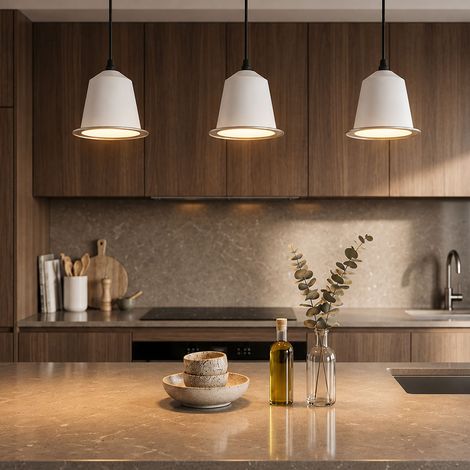 Lampada a sospensione lampada da tavolo da pranzo bianca lampada a sospensione a LED lampada da cucina, acciaio bianco, 5W 400lm bianco caldo, PxH 17,5x110 cm, set di 3 (1/5)