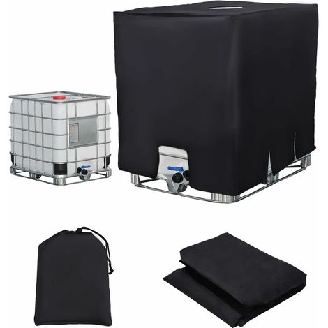 Bache pour Cuve 1000L IBC, Bache de réservoir d'eau Couvercle ,Housse Protection (120 x 100 x 116 cm Le Noir)..DEBUNS