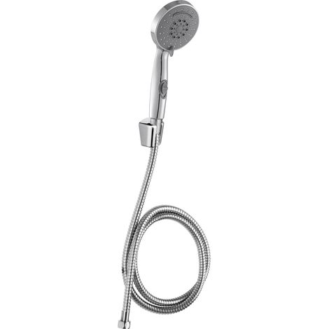 Combiné douchette CINDY chromé 4 jets avec bouton Stop Jet, flexible inox 1,50 m et fonction anticalcaire, Wirquin 60724876, Chromé (1/5)
