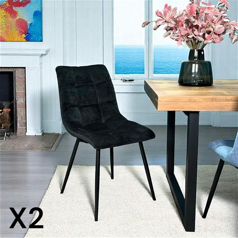 Chaise en velours noir motif damier (lot de 2) PALERME (1/5)