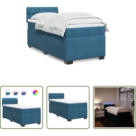 vidaXL Surmatelas - Sommier à lattes de lit avec matelas bleu 90x190 cm velours (1/5)