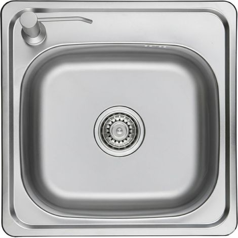 Lavello a vasca singola 47,5x47,5, con dispenser a sinistra, cromato, in acciaio. (1/4)
