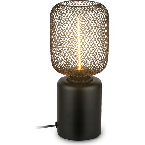 Lampe de table avec treillis métallique, interrupteur à fil, douille E27, lampe de chevet, lampe de bureau, lampe de salon à poser, lampe à poser, lampe table salon, 10 x 25 cm, noir (1/5)
