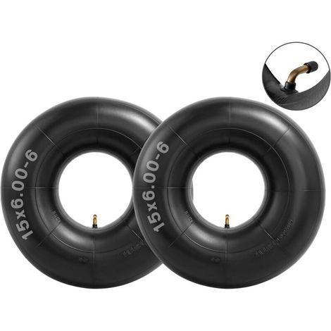 Lot de 2 chambres à air de 15x6.00-6 avec tige de valve courbée TR-87 pour tondeuses à gazon, tracteurs de cour, brouettes, VTT et plus encore Chambre à air 6.00-6 6.50-6 (1/5)