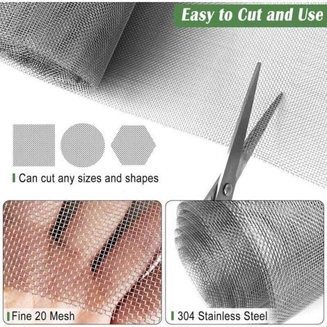 Grille Métallique Fine 60x200cm Acier Inoxydable 304 20 Mesh Anti Rongeur Moustique Treillis pour Jardin Volière Garde Manger
