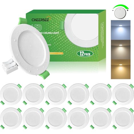 Spot LED Encastrable Dimmable 5W, Spot LED Extra Plat Ø68mm à 80mm, Blanc Chaud 2700K Blanc Neutre 4000K Blanc Froid 6000K Réglable, Spot Salle De Bain Ip44 pour Salon Cuisine, Lot de 12. (1/5)