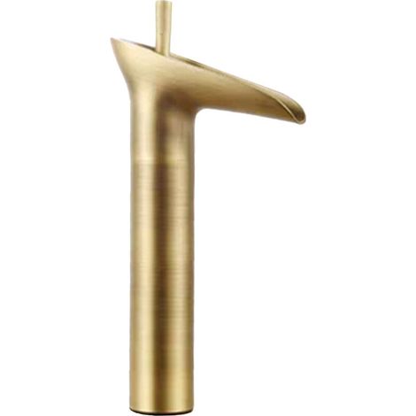 Rubinetto per lavabo da bagno in stile vintage, rubinetto per lavabo in ottone, miscelatore ad arco alto, miscelatore per acqua calda e fredda, rubinetto per lavabo con 2 tubi flessibili, oro