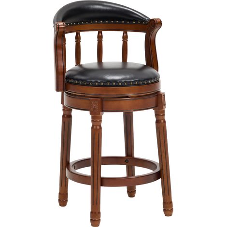 Tabourets de bar en cuir vachette avec dossier, pivotants à 360°, hauteur bar, cadre en bois ivoire (1/5)
