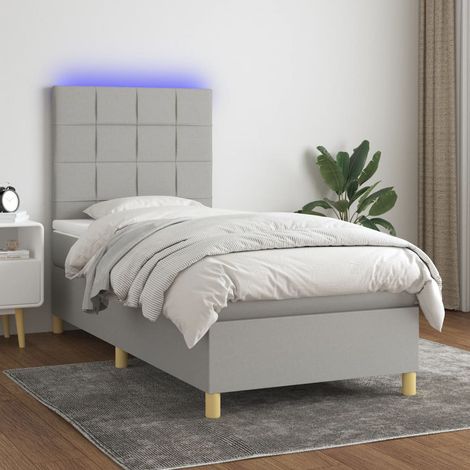 Lit Adulte - Sommier tapissier matelas et LED - Ensemble de lit tapissier - Chambre Intérieur Gris clair 100x200 cm Tissu XRKJY8894995 (1/5)
