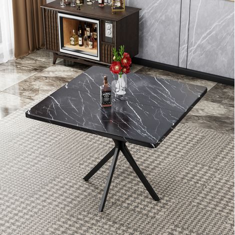 Table à manger carrée 98x98 cm pour 4 à 6 personnes, gain de place, structure stable, bois noir et métal (1/5)