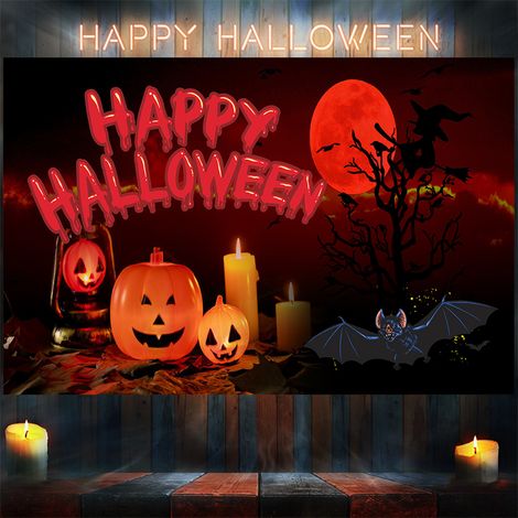 Bannière d Halloween, bannière de décoration de citrouille, rideau de fond de photo de décoration de festival de fantôme d Halloween 180×110CM (1/4)
