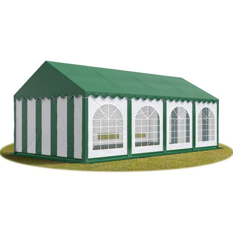 Festzelt Partyzelt 4x8 m PREMIUM, hochwertige PVC Plane 750 N mit grünem Dach 100% wasserdicht mit Bodenrahmen