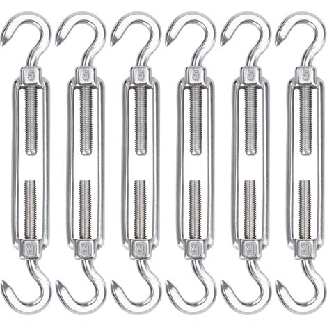 M5 Tendeur Cable Acier Inoxydable, Lot de 6 Tendeur de Fil Crochet et Crochet Réglable Heavy Duty Tension Hook & Hook pour Corde Cable Fil à Linge, Grillagefor Sun Shade Installation (1/5)