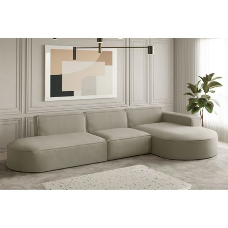 Ecksofa Designersofa PALMA in Stoff Opera Velvet Pearl Ottomane Rechts (1/2)