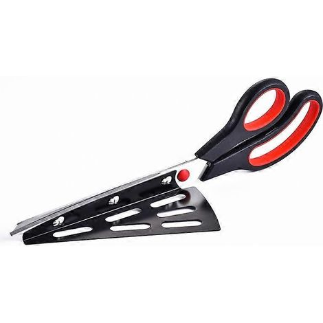 Ciseaux à pizza rouges en acier inoxydable de 28 cm, ciseaux de cuisine avec pelle à pizza amovible (multifonctions) (1/5)