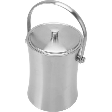 Seau à glaçons bar double paroi inox 1L avec couvercle et séparateur, seau à champagne argenté forme ovale (1/5)