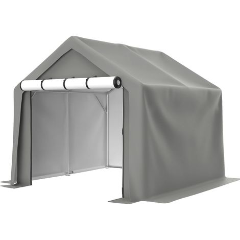 Trastero exterior, diseño resistente a la intemperie, puerta enrollable, gris oscuro, 2,4 x 2,4 m. (1/5)