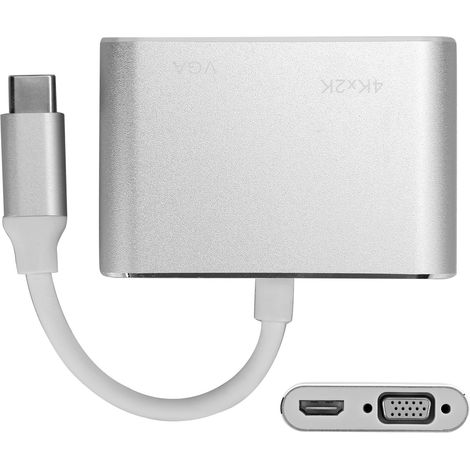 Hub Universel USB-C vers VGA HDMI DVI DisplayPort Ethernet 4K - Adaptateur Multifonction (Argent) (1/5)
