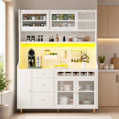 Meuble de cuisine haut 145 x 39 x 171 cm avec LED, étagères réglables, blanc DESVIAE (1/5)