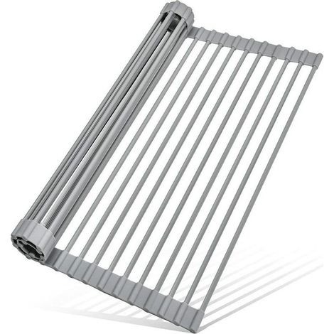 Égouttoir à vaisselle enroulable, égouttoir à vaisselle pliable, résistant à la chaleur, égouttoir à vaisselle en acier enduit de silicone pour comptoirs
