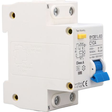 1P+N-Leistungsschalter, 10 A 230 V AC Fehlerstromschutzschalter, DIN-Schienen-Leistungsschalter, Fehlerstromschutzschalter für den Hausgebrauch (1/5)