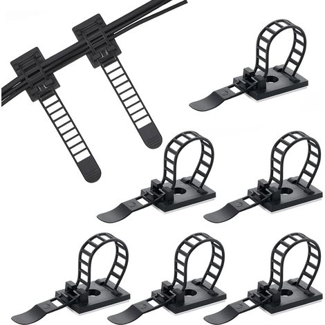 Lot de 50 clips adhésifs de gestion de câbles, pinces réglables PA66, organisateurs de câbles auto-adhésifs, câbles adhésifs pour la maison, le bureau et le bricolage. (1/5)