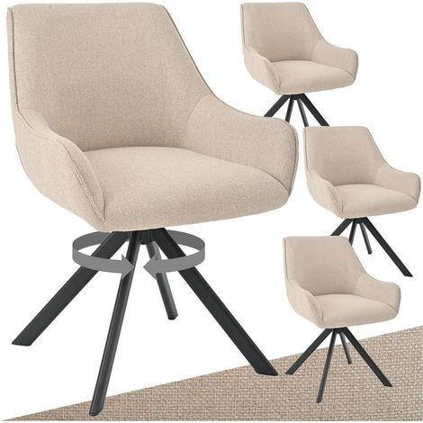 Esszimmerstühle 4er Set drehbar mit Armlehne, Polsterstuhl Leinen, Beige (1/5)