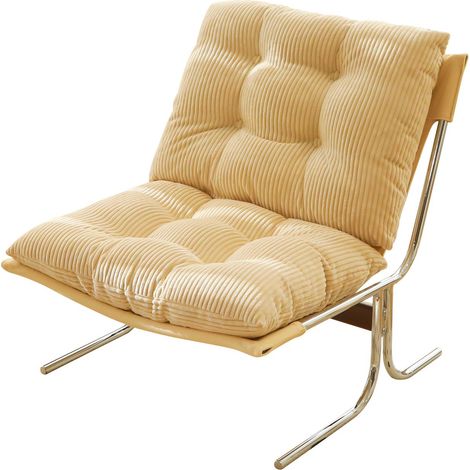 Chaise revêtement amovible piètement en métal velours côtelé doux coloris crème style barcelone assise lounge (1/3)
