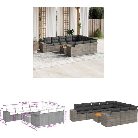 Salon de jardin 11 pcs avec coussins gris résine tressée - Ensemble Salon De Jardin - Meuble Extérieur - Jardin Design - Mobilier De Jardin - Chaise Lounge - Home & Living (1/3)