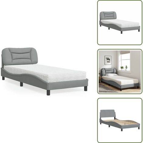 The Living Store Lit avec matelas gris clair 90x200 cm tissu - Lit Double - Lit Plateforme - Lit Design - Literie - Meuble Chambre