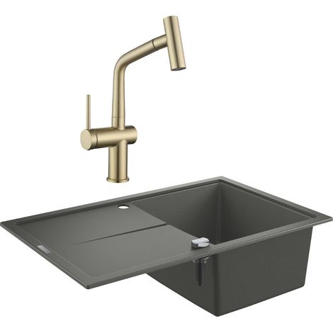 Grohe K400 Evier en quartz composite avec égouttoir réversible 780x500 mm + Ceramia Timeless mitigeur (G31639TML1BG-SET) (1/5)