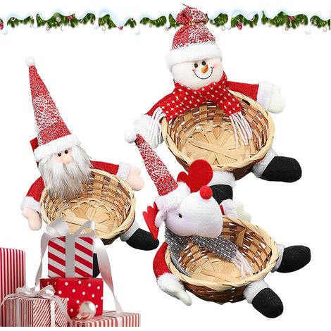 Cestino di caramelle per decorazioni natalizie da 1/3 pezzi - Cestino natalizio per bambole di peluche per caramelle, biscotti, dolcetti, ornamento natalizio, cestino per decorazioni da tavolo da tavo (1/4)