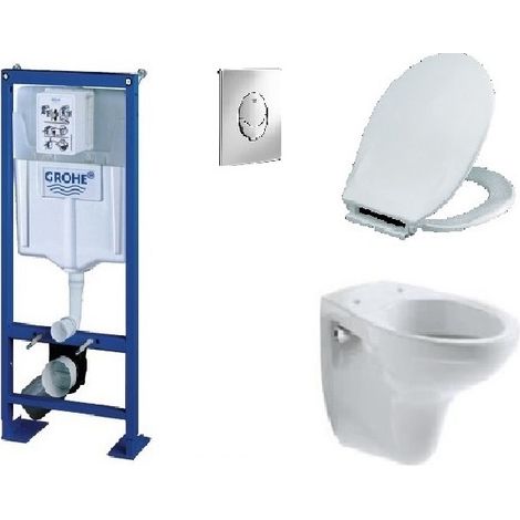 KOMPLETTPAKET WANDHÄNGENDE WC BATI GROHE SL FREISTEHEND + CHROMPLATTE + SCHÜSSEL JACOB DELAFON BRIVE + DURAVIT SITZ SIAMP MONACO (1/4)