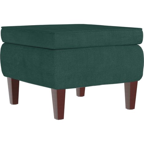 Pouf con seduta e gambe in legno e tessuto in velluto verde scuro DEC026326