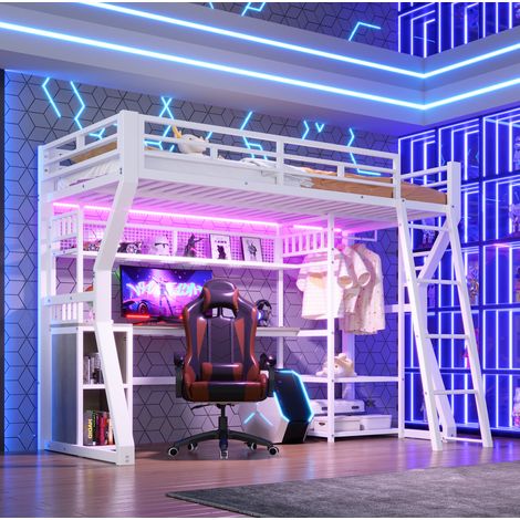 Cama alta con escritorio perchero enchufe y luz HAVRYA (1/5)