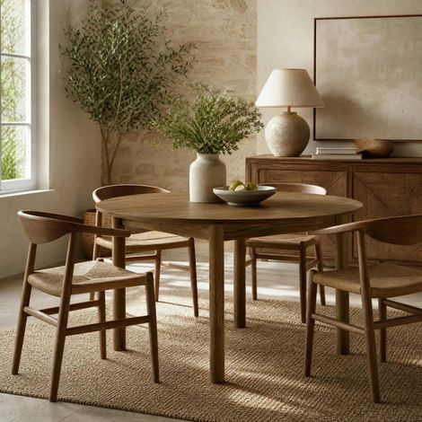 Table ronde extensible placage chêne 120/170/220 cm KALKIE (1/5)